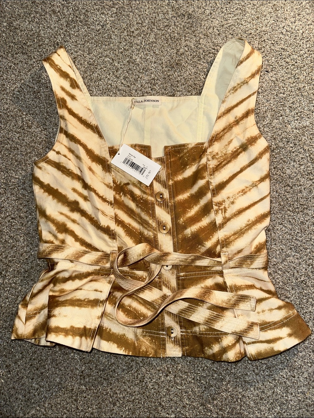 Ulla Johnson Gold & Cream Tie-Waist Peplum Crop Top